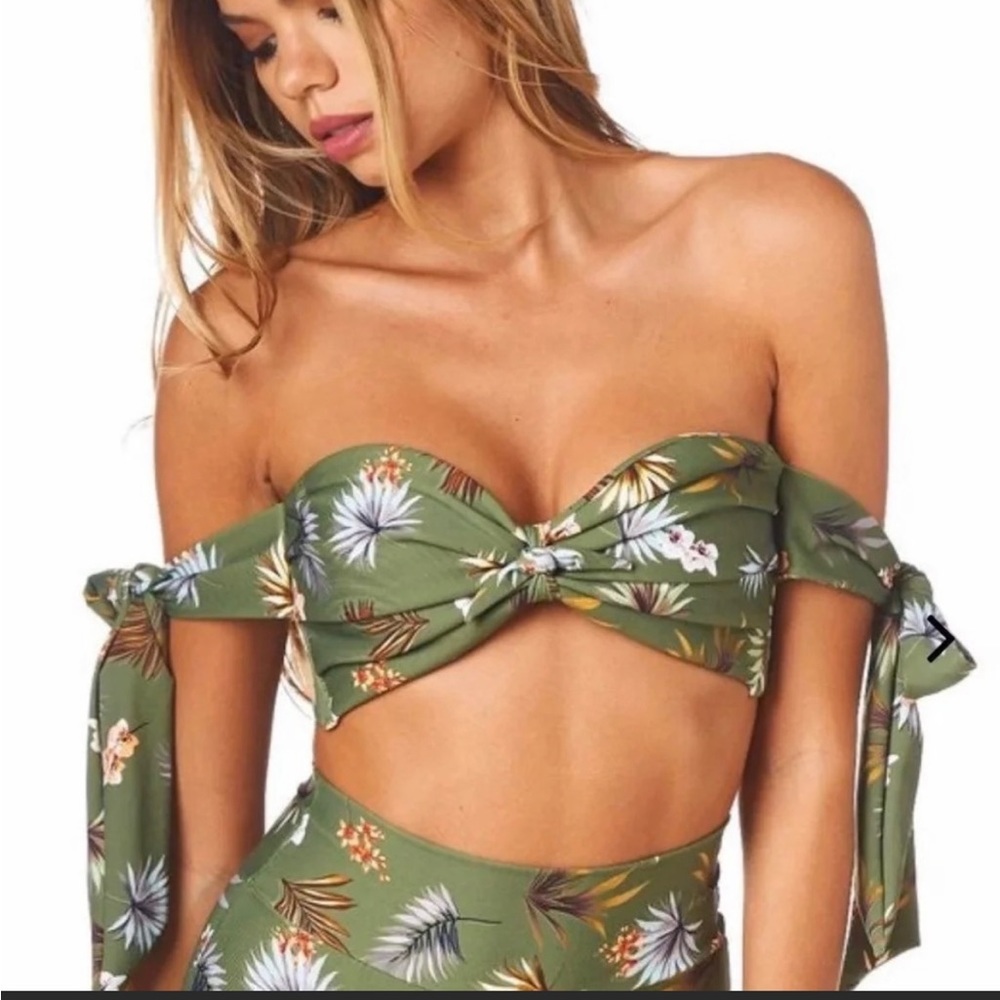 Montce Cabana tie Bandeau Bikini Top in Plants On Green